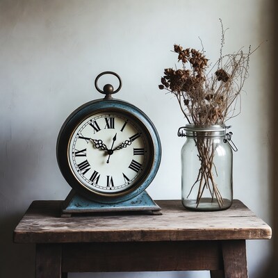Vintage Clock with Dried Flowers