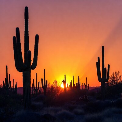 Saguaro Cacti Silhouettes at Sunset