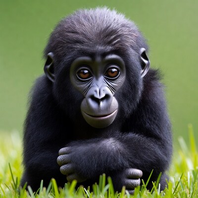 Baby Gorilla Sitting on Grass