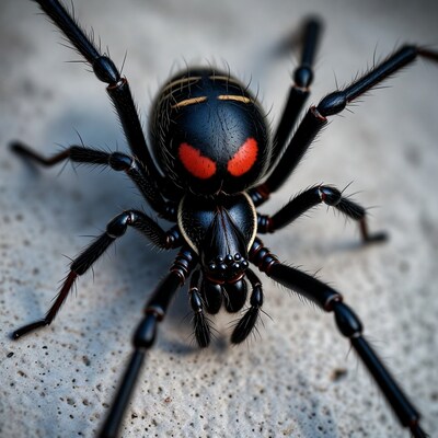 Black spider with red eyes