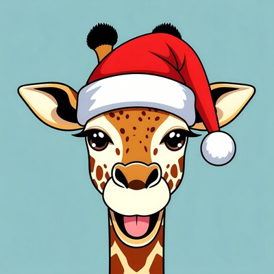 Giraffe Wearing Santa Hat
