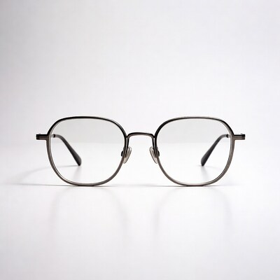 Gunmetal Rectangular Eyeglasses on White Background
