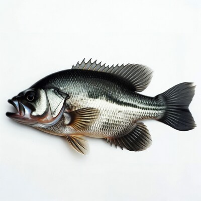 Black Crappie Fish on White Background