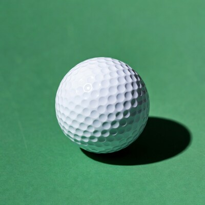 White golf ball on green background