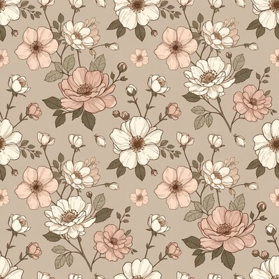 Beige Floral Seamless Pattern Illustration