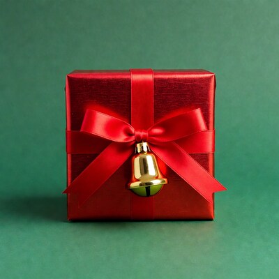 Red gift box with bow and bell