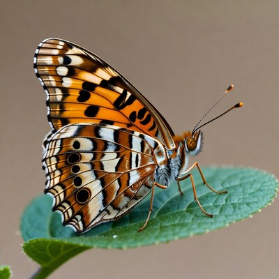 Orange Butterfly on Green Leaf