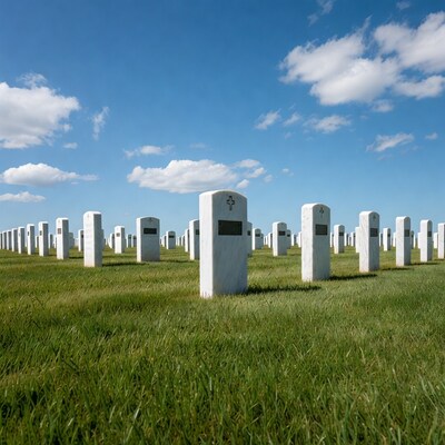 White Cross Headstones in Grass Field