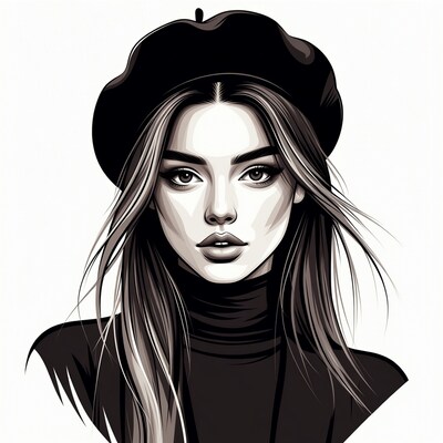 Woman wearing black beret