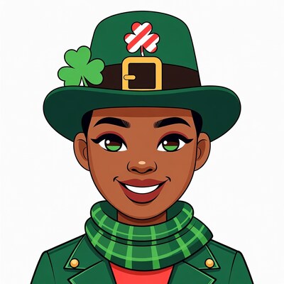 African-American woman in St Patricks hat