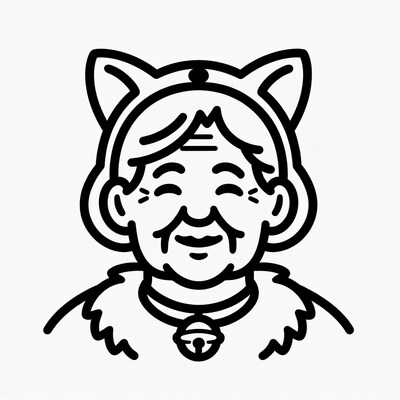 Elderly woman in cat costume illustration