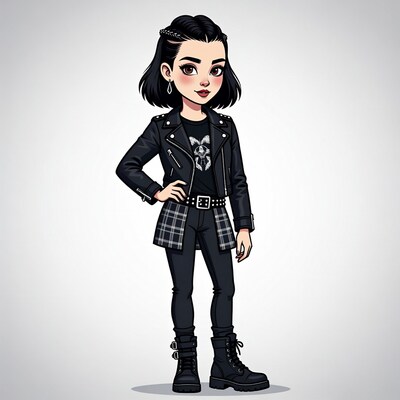 Asian girl in leather jacket illustration