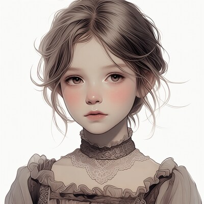Anime girl in lace Victorian dress