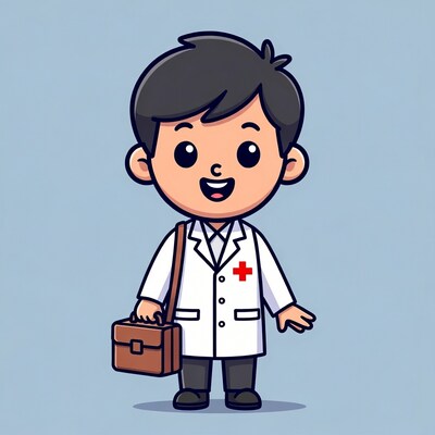 Cute Asian boy doctor with briefcase