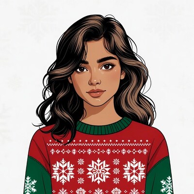 Woman in red Christmas sweater