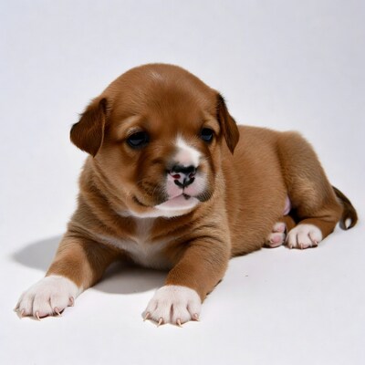 Cute brown puppy lying down