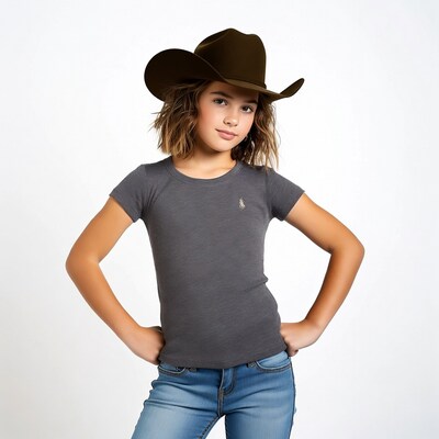 Girl in cowboy hat hands on hips