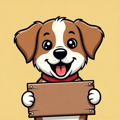 Cartoon puppy holding blank sign