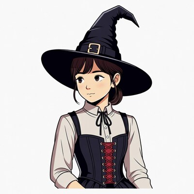 Anime girl in black witch hat