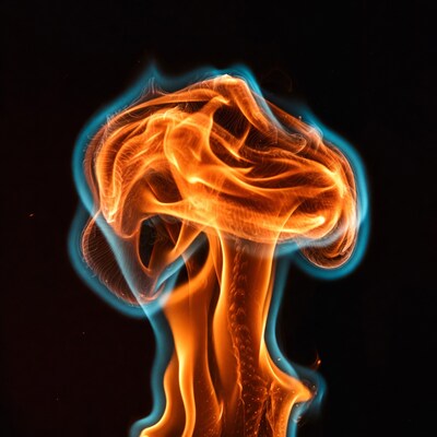 Fiery Mushroom Explosion with Blue Glow