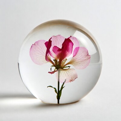 Pink Geranium Flower in Glass Orb