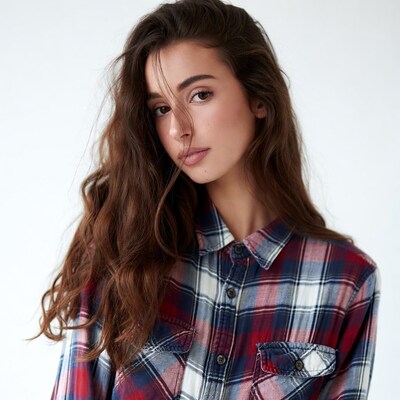 Woman in plaid shirt close-up