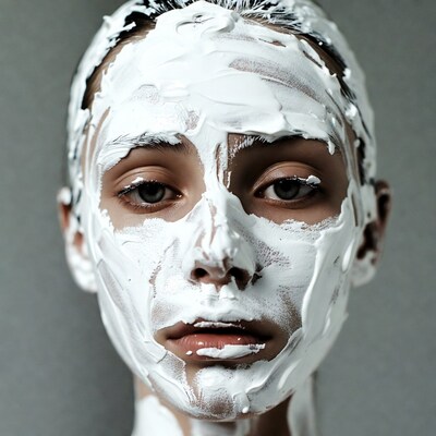 Woman with white face cream mask
