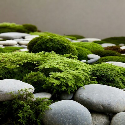 Lush Moss and White Rocks