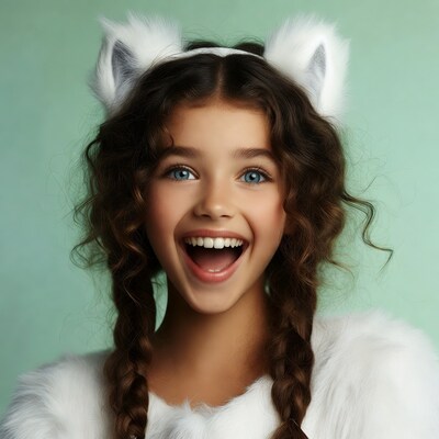 Girl smiling with cat ears headband