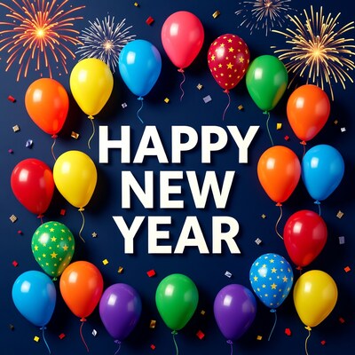 Happy New Year Balloons Fireworks