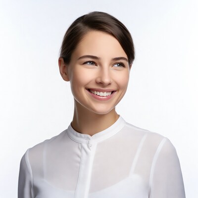 Smiling woman in white blouse