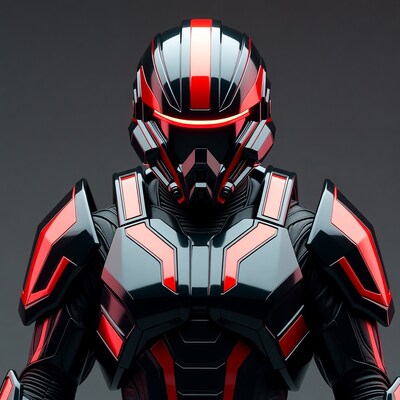 Red Black Futuristic Helmet Soldier
