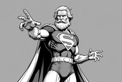 Bearded elderly Superman illustration