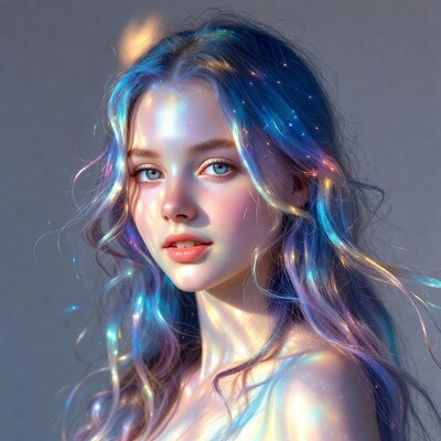 Girl with blue sparkling hair