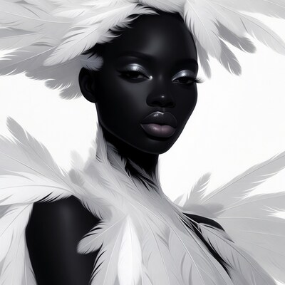 Black woman with white feather headdress