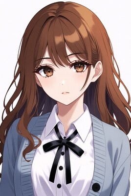 Anime girl with brown hair and bowtie