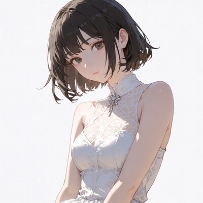 Anime girl in white lace dress