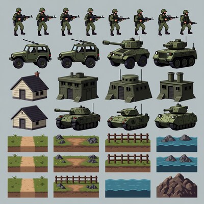Military Pixel Art Game Assets