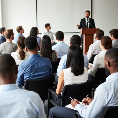 Man speaking at business conference