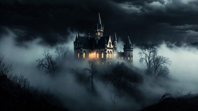 Haunted Castle in Foggy Night