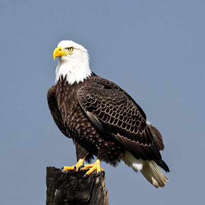 Bald eagle perched on stump