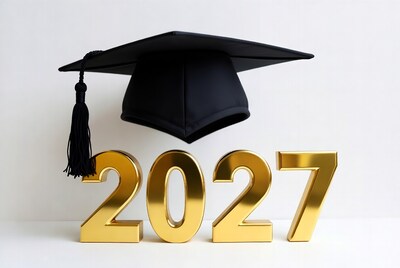 Graduation Cap with 2027 Golden Numbers