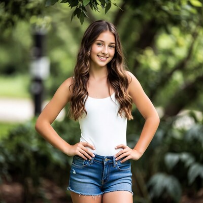 Teen girl smiling in park