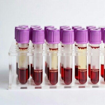 Blood sample tubes in rack