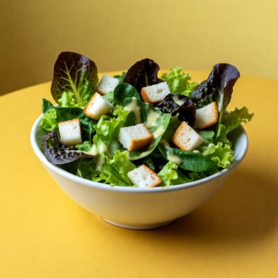 Fresh salad with croutons and dressing