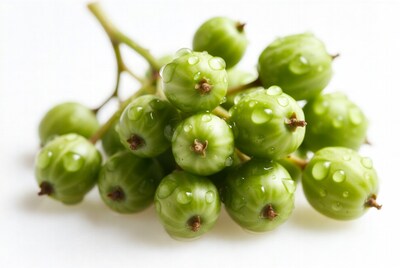 Green gooseberries with water droplets