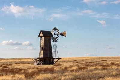 Windmill in dry grassland