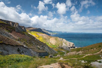 Colorful Coastal Cliffs with Sea View