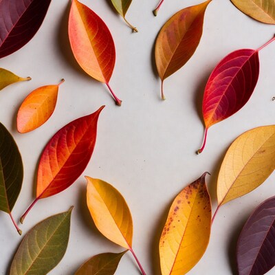 Autumn leaves on white background