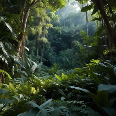 Lush Tropical Rainforest with Sunlight